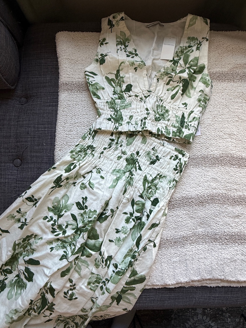 Abercrombie & Fitch Green and Cream Floral Maxi Skirt